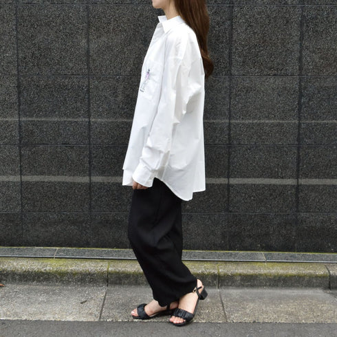 【MODISH GAZE】ポケット刺繍 ビッグシルエット 長袖ブロードシャツ