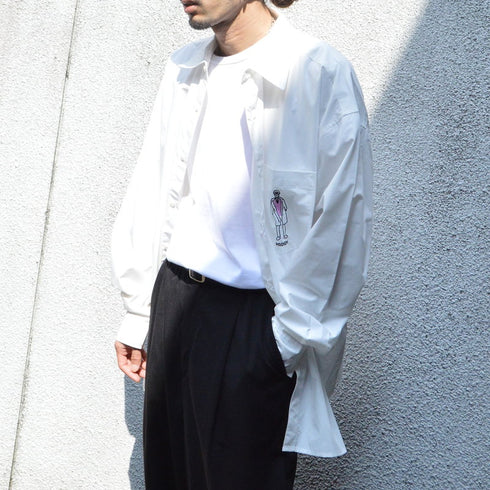【MODISH GAZE】ポケット刺繍 ビッグシルエット 長袖ブロードシャツ