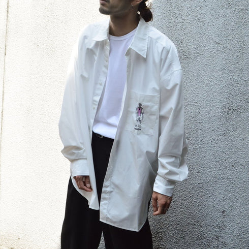 【MODISH GAZE】ポケット刺繍 ビッグシルエット 長袖ブロードシャツ