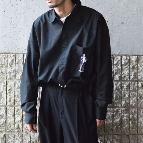 【MODISH GAZE】ポケット刺繍 ビッグシルエット 長袖ブロードシャツ