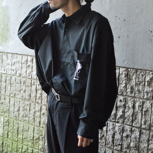 【MODISH GAZE】ポケット刺繍 ビッグシルエット 長袖ブロードシャツ