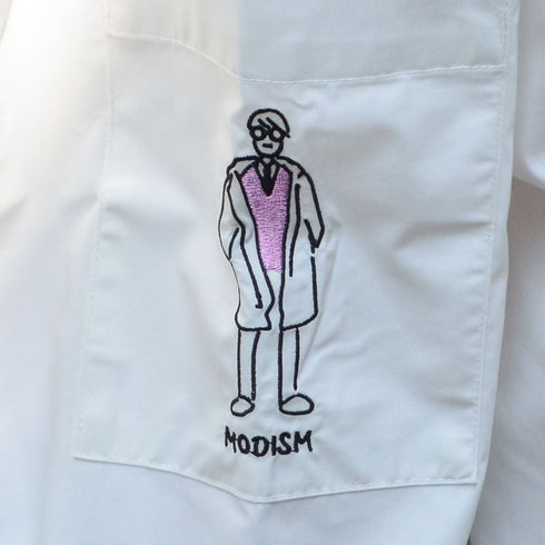 【MODISH GAZE】ポケット刺繍 ビッグシルエット 長袖ブロードシャツ