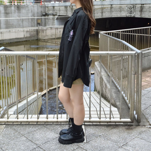 【MODISH GAZE】ポケット刺繍 ビッグシルエット 長袖ブロードシャツ