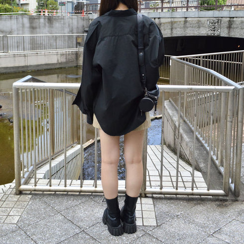 【MODISH GAZE】ポケット刺繍 ビッグシルエット 長袖ブロードシャツ