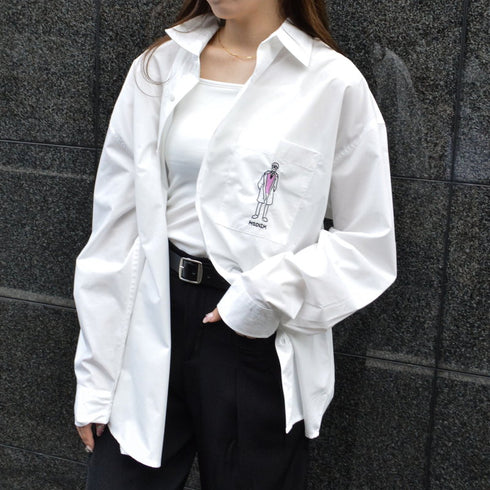 【MODISH GAZE】ポケット刺繍 ビッグシルエット 長袖ブロードシャツ