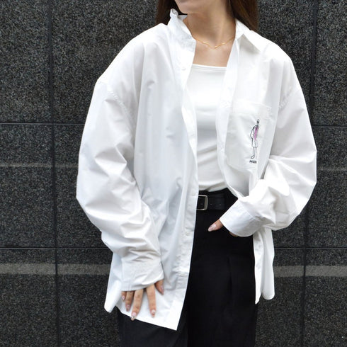 【MODISH GAZE】ポケット刺繍 ビッグシルエット 長袖ブロードシャツ