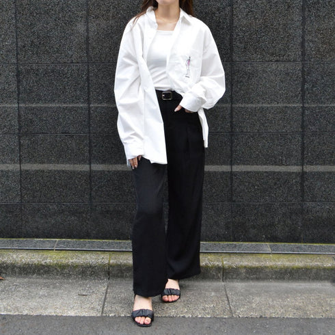 【MODISH GAZE】ポケット刺繍 ビッグシルエット 長袖ブロードシャツ