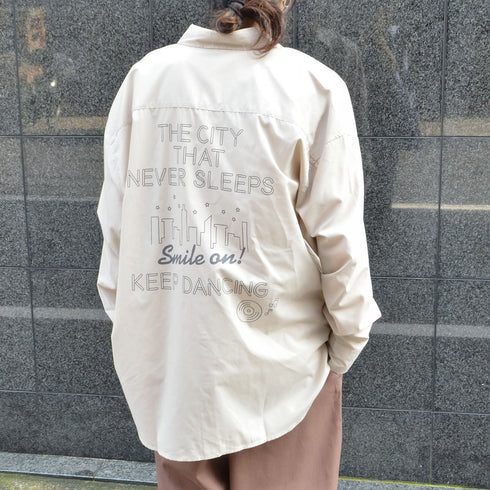 【MODISH GAZE】ネオンロゴ バックプリント ビッグシルエット 長袖シャツ