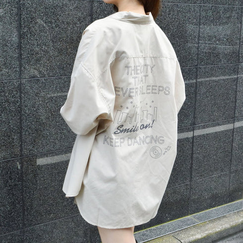 【MODISH GAZE】ネオンロゴ バックプリント ビッグシルエット 長袖シャツ