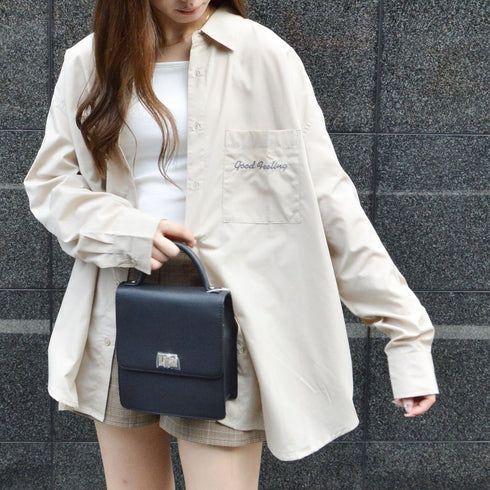 【MODISH GAZE】ネオンロゴ バックプリント ビッグシルエット 長袖シャツ