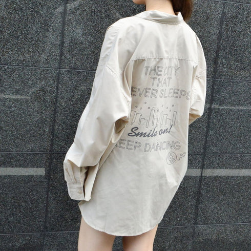 【MODISH GAZE】ネオンロゴ バックプリント ビッグシルエット 長袖シャツ