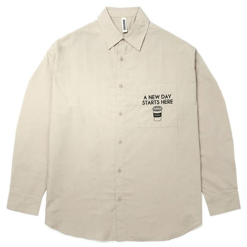 【MODISH GAZE】カフェロゴ バックプリント ビッグシルエット 長袖シャツ