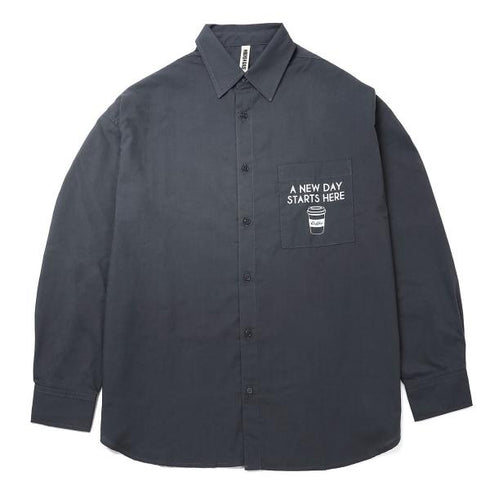 【MODISH GAZE】カフェロゴ バックプリント ビッグシルエット 長袖シャツ