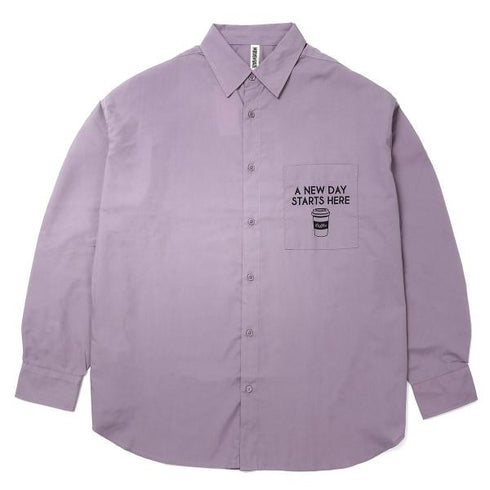 【MODISH GAZE】カフェロゴ バックプリント ビッグシルエット 長袖シャツ