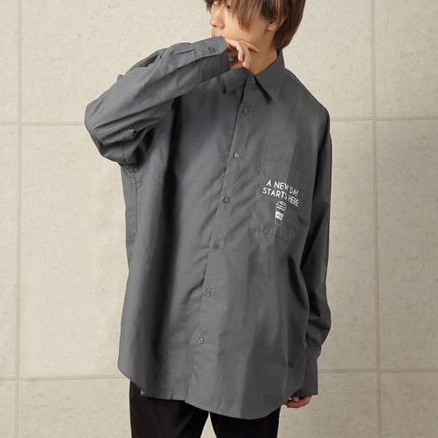 【MODISH GAZE】カフェロゴ バックプリント ビッグシルエット 長袖シャツ