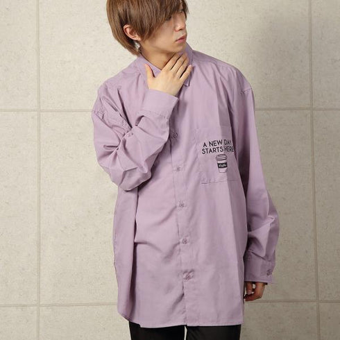 【MODISH GAZE】カフェロゴ バックプリント ビッグシルエット 長袖シャツ