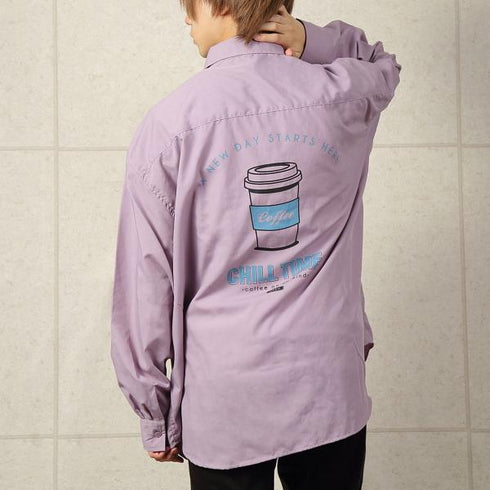 【MODISH GAZE】カフェロゴ バックプリント ビッグシルエット 長袖シャツ