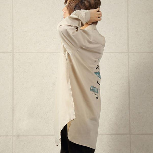 【MODISH GAZE】カフェロゴ バックプリント ビッグシルエット 長袖シャツ