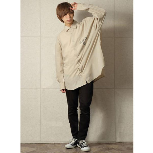 【MODISH GAZE】カフェロゴ バックプリント ビッグシルエット 長袖シャツ