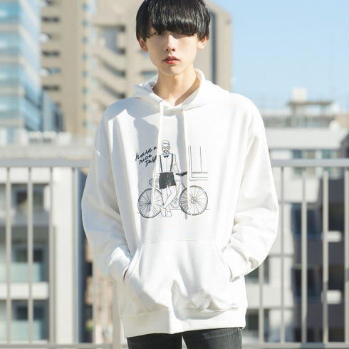 【MODISH GAZE】T/Cポンチ ゆる線画プリント プルパーカー