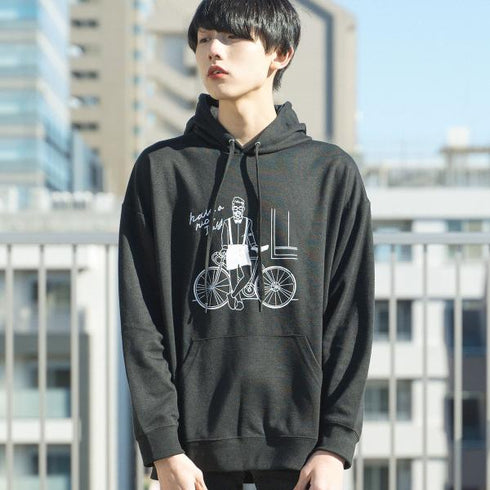 【MODISH GAZE】T/Cポンチ ゆる線画プリント プルパーカー