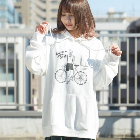 【MODISH GAZE】T/Cポンチ ゆる線画プリント プルパーカー