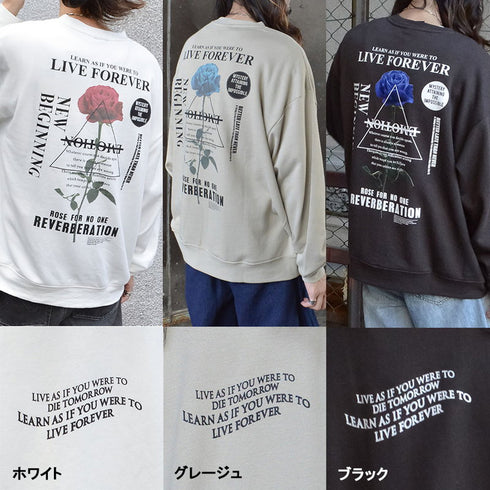 【MODISH GAZE】裏毛 クルーネック 長袖 BIG スウェット ローズ