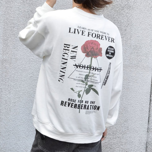 【MODISH GAZE】裏毛 クルーネック 長袖 BIG スウェット ローズ