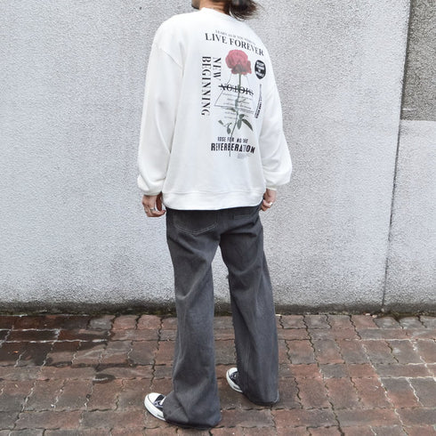 【MODISH GAZE】裏毛 クルーネック 長袖 BIG スウェット ローズ