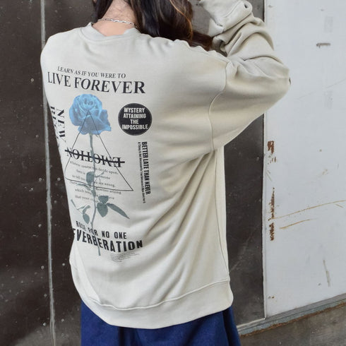 【MODISH GAZE】裏毛 クルーネック 長袖 BIG スウェット ローズ