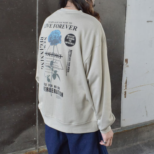 【MODISH GAZE】裏毛 クルーネック 長袖 BIG スウェット ローズ