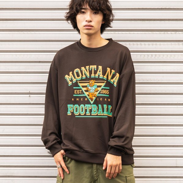 【MODISH GAZE】裏毛 クルーネック 長袖 BIG スウェット カレッジ マスコット