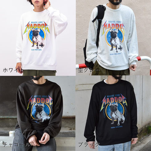 【MODISH GAZE】裏毛 クルーネック 長袖 BIG スウェット MAD DOG