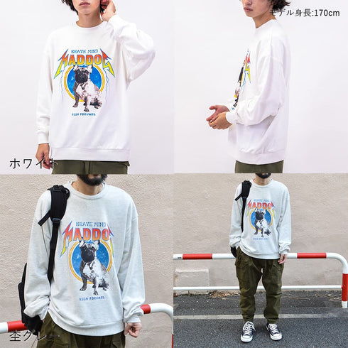 【MODISH GAZE】裏毛 クルーネック 長袖 BIG スウェット MAD DOG