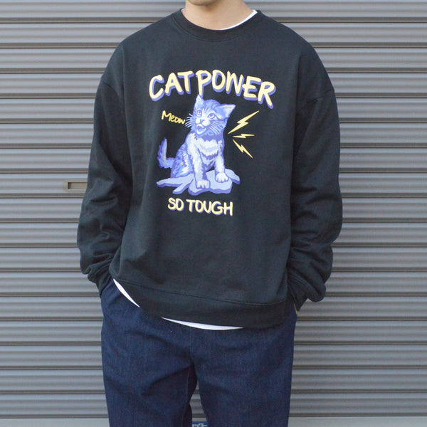 【MODISH GAZE】裏毛 クルーネック 長袖 スウェット CAT POWER