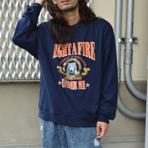 【MODISH GAZE】裏毛 クルーネック 長袖 スウェット ホワイトタイガー