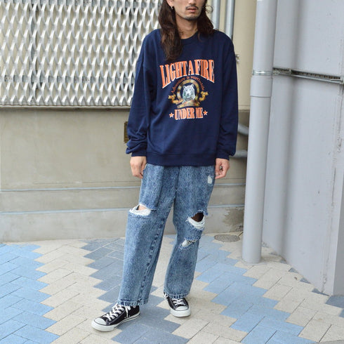 【MODISH GAZE】裏毛 クルーネック 長袖 スウェット ホワイトタイガー