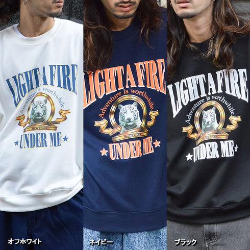 【MODISH GAZE】裏毛 クルーネック 長袖 スウェット ホワイトタイガー