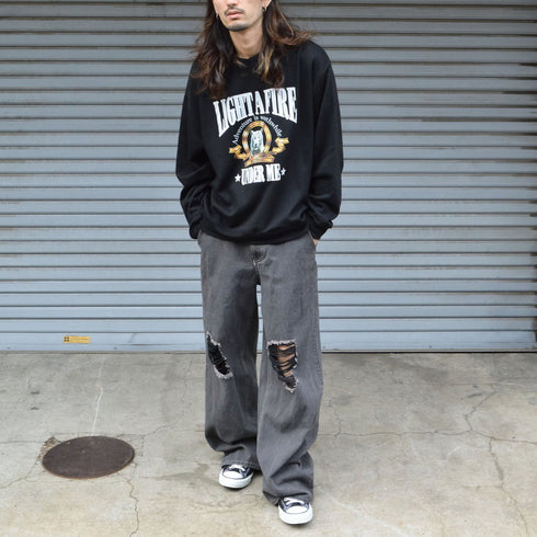 【MODISH GAZE】裏毛 クルーネック 長袖 スウェット ホワイトタイガー