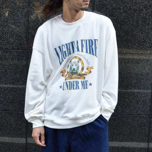 【MODISH GAZE】裏毛 クルーネック 長袖 スウェット ホワイトタイガー