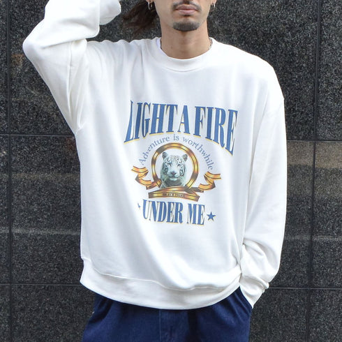 【MODISH GAZE】裏毛 クルーネック 長袖 スウェット ホワイトタイガー