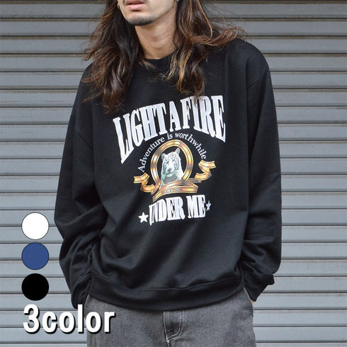 【MODISH GAZE】裏毛 クルーネック 長袖 スウェット ホワイトタイガー