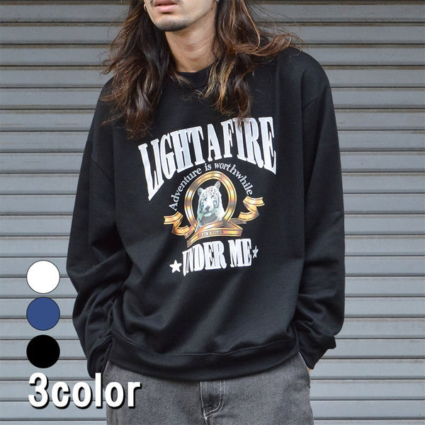 【MODISH GAZE】裏毛 クルーネック 長袖 スウェット ホワイトタイガー