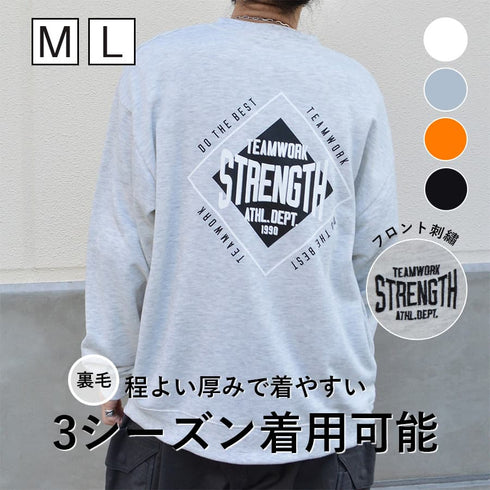 【MODISH GAZE】裏毛 クルーネック 長袖 スウェット STRENGTH