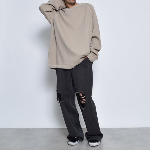 ピグメントワッフルラグランロンT