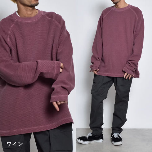 ピグメントワッフルラグランロンT