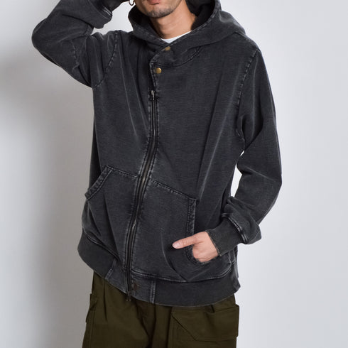 インディゴ裏起毛Wジップパーカ