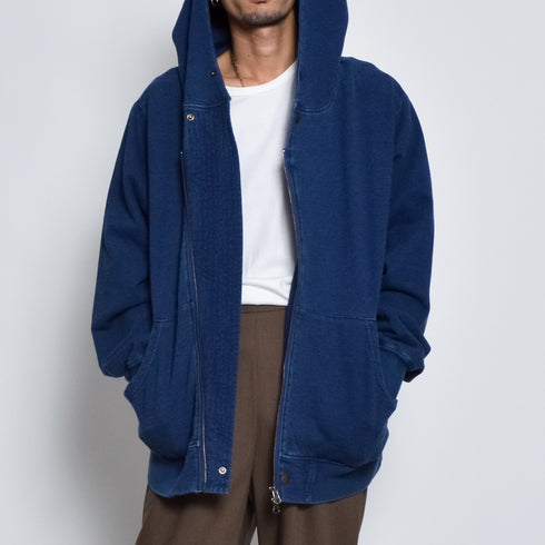 インディゴ裏起毛Wジップパーカ
