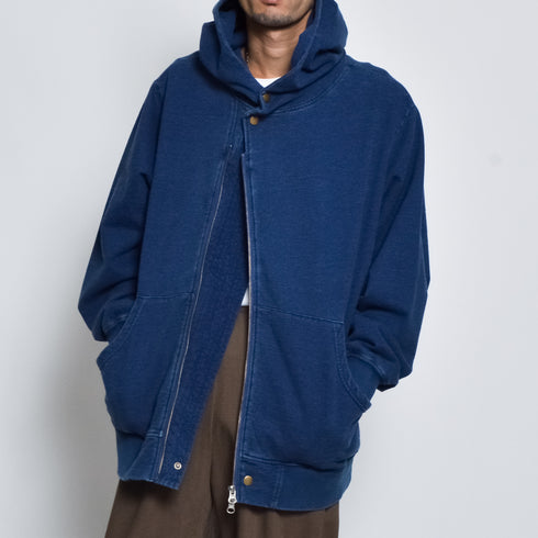 インディゴ裏起毛Wジップパーカ