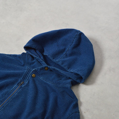 インディゴ裏起毛Wジップパーカ